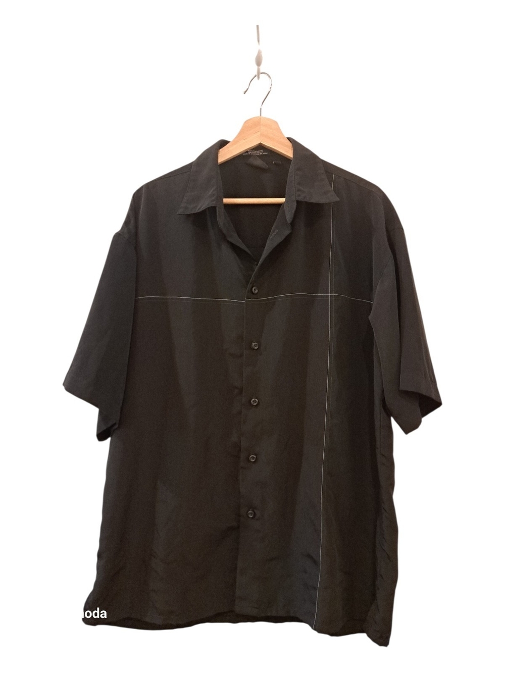 Amplify Black Short-Sleeve Casual Button-Down Shirt with Contrast Stitch Size L